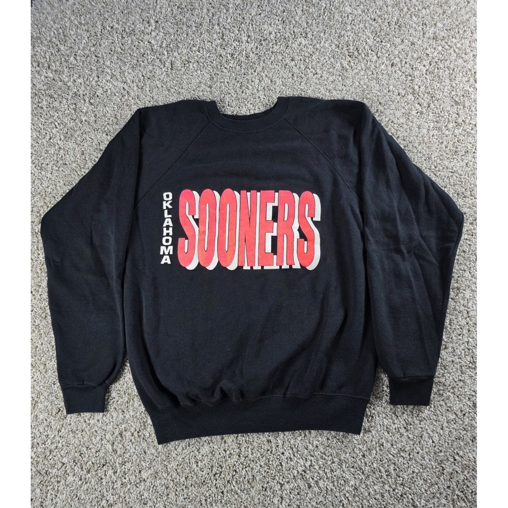 Vintage Oklahoma Sooners Black Sweatshirt Size L/XL Crewneck OU Neon Pink Rare